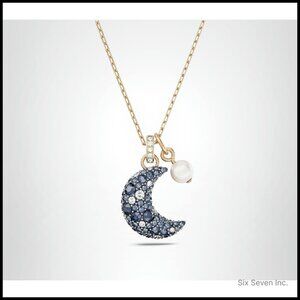 Crystal Pendant Necklace Elegant Minimal Chic Celestial Moon Motif Rose Gold